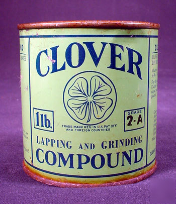 Clover compound vintage tin can lapidary ad abrasive