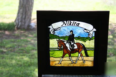 Custom horse event DRESSAGE12X12 glass suncatcher