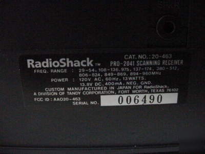 Radio shack pro-2041 400 channel scanning receiver 