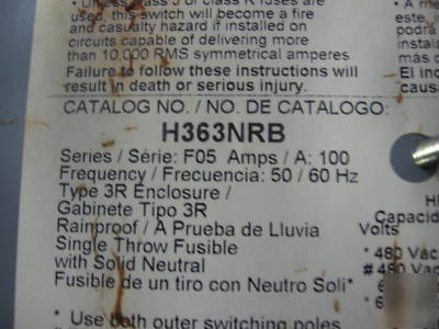 Square d disconnect switch 100 amp 600V H363NRB