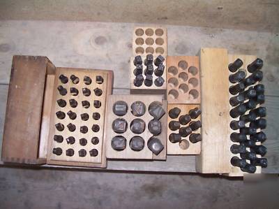 Heavy solid mechine metal stamp press original wood box