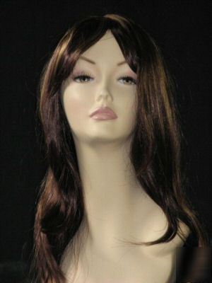 Long streaky brunette wig for retail display mannequin