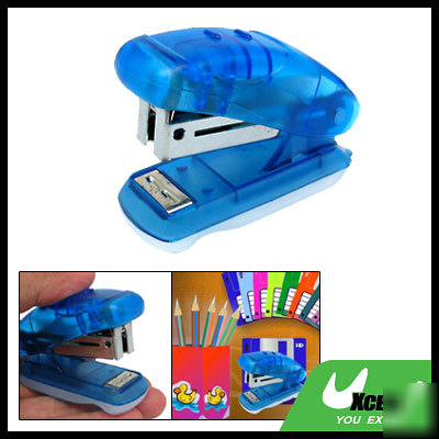 Mini portable blue plastic office stationery stapler