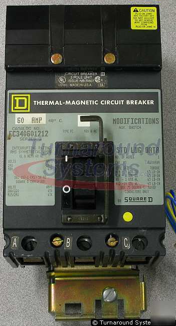 Square d FC340601212 circuit breaker 60 amp, aux switch