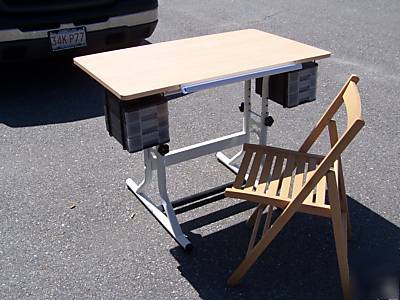 Drafting/art table with chair, wooden surface