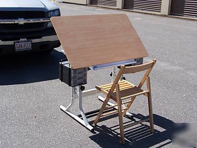 Drafting/art table with chair, wooden surface