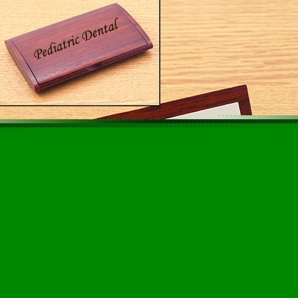 Engraved rosewood or maple arched business card holder