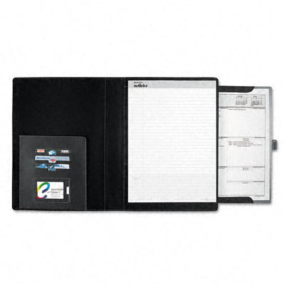 Padfolio w/perforatd legal pad leathr slide panel black