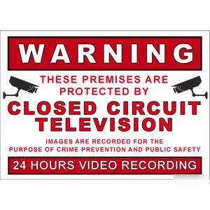 Warning cctv in op sign self adhesive 105MM x 148MM