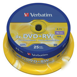 25 verbatim 4X speed 4.7GB dvd+rw - cheapest on ebay 
