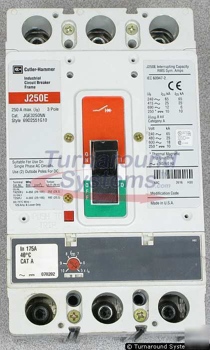 Cutler-hammer JGE3175FAG circuit breaker, 175 amp