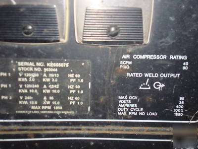 Miller air pak pack welder air comp diesel generator