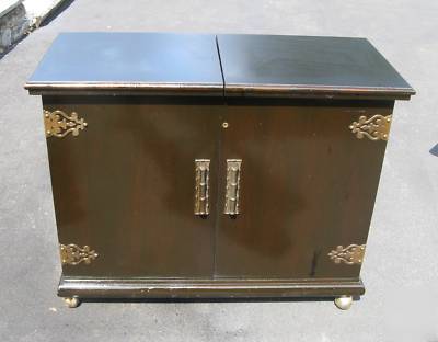 Antique wood/brass dry/mini bar w/int light circa 1950S