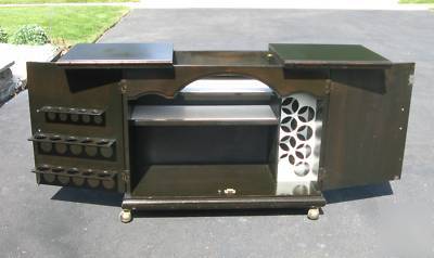 Antique wood/brass dry/mini bar w/int light circa 1950S