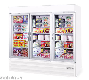 CFG74 beverage air 3 glass door freezer with casters