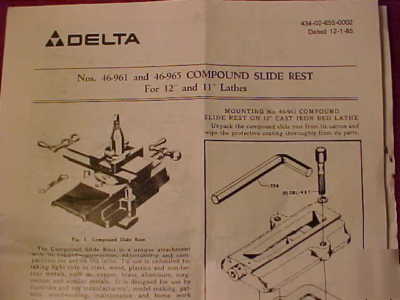 1985 delta compound slide rest 46-961, 46-965.. nice 