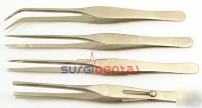 4 swiss jeweler micro tweezers & 4 lab forceps set of 8