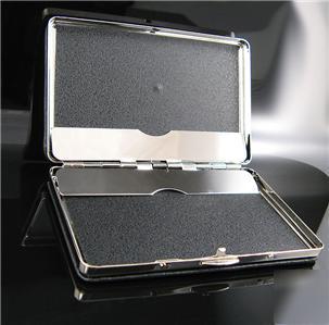 Black leather business card case with nickel plating
