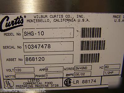 Curtis SHG10 6LB automatic single hopper coffee grinder