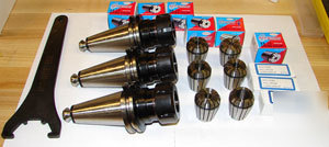3 cat 40 ER32 chucks+6 techniks collets+studs+wrench