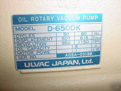 Ulvac oil rotary vacuum pump model d-650DK