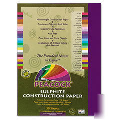 Peacock sulphite construction paper, rigid, 9 x 12, pur
