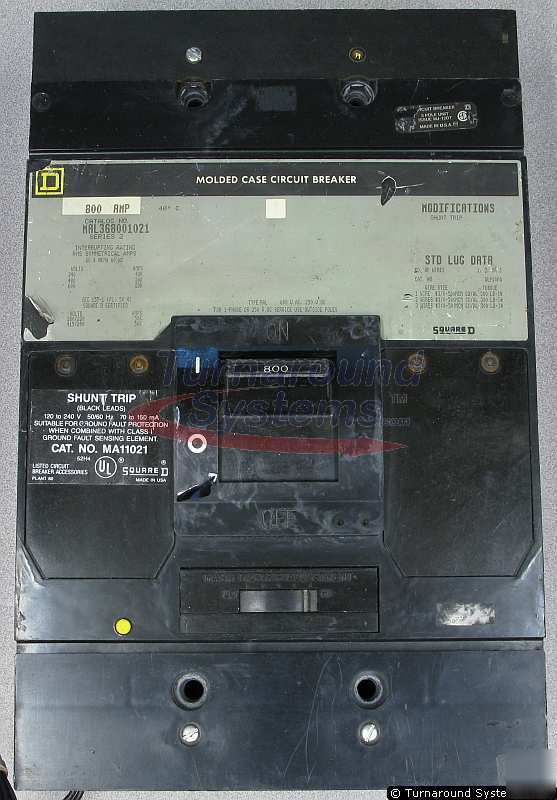 Square d MAL368001021 breaker, 800 amp, shunt trip
