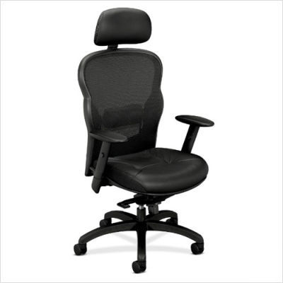 Basyx black leather mesh high back chair