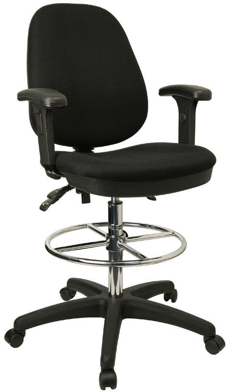 Black fabric triple paddle drafting stool desk chair