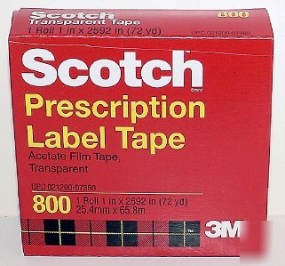Scotch prescription label tape 800 clear, 1 in x 72 yd