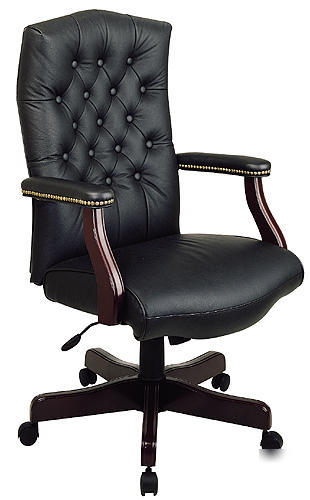 Black leather tufted back computer office desk chair