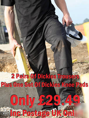 2 x pairs dickies work trousers pants & free knee pads