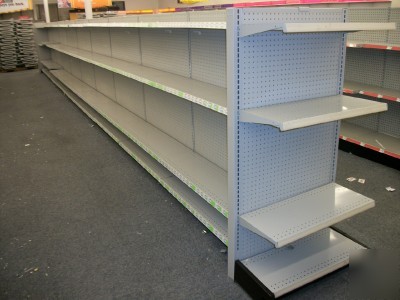 Grey lozier gondola shelving retail store 24 complete