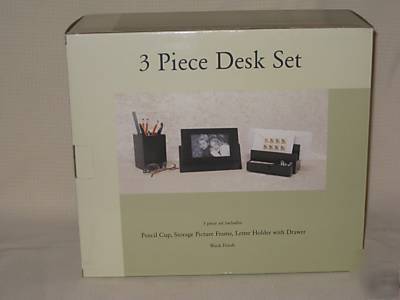 New 3 piece desk accessory set black in box 