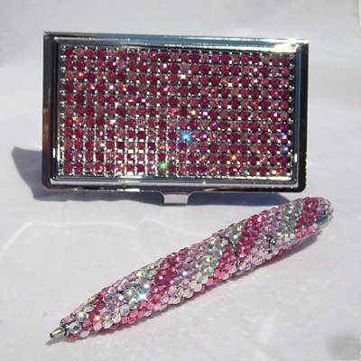 Swarovski ballpoint pen & business card case multipink 