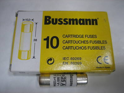 Bussmann cartridge fuses 10.3 x 38MM 25A box of 10.