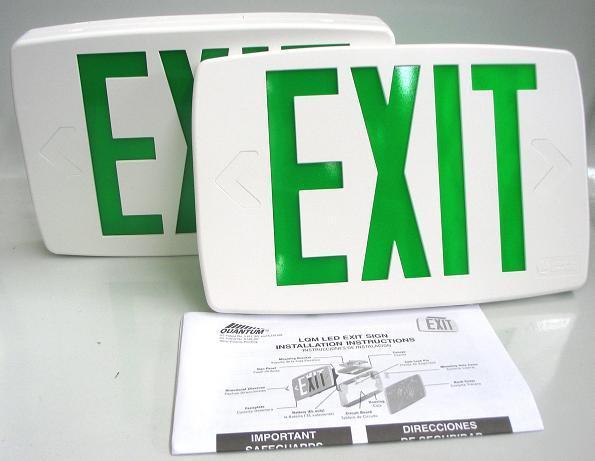 Lithonia lqm 120/277V wht/grn exit sign w/battery