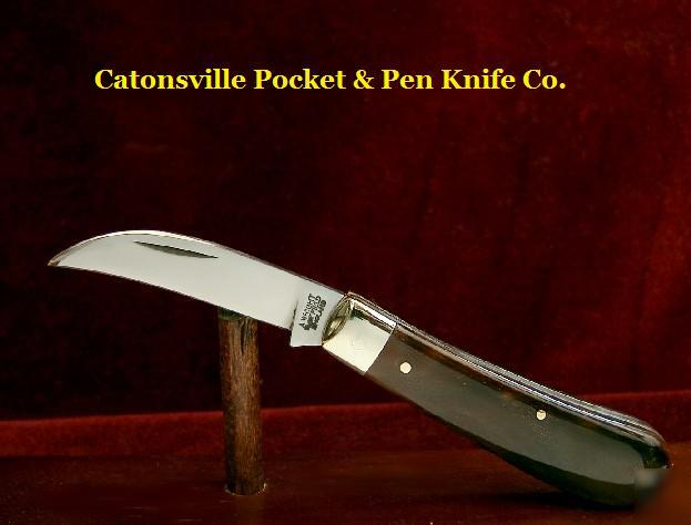 Custom made black buffalo folding wood carving knife