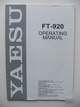 Yaesu ft-920 transceiver operating manual