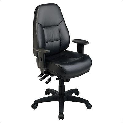 High back leather chair ratchet 2-way adjust arms black