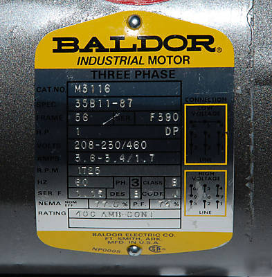 New baldor 1 hp 1725RPM 3 phase motor in box 