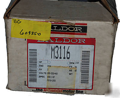 New baldor 1 hp 1725RPM 3 phase motor in box 