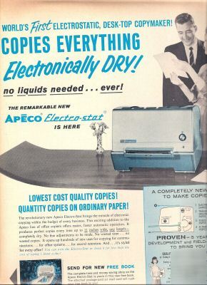 The apeco 'electro-stat' desk-top copymaker ~ '62 ad