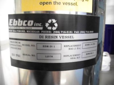 Di water ionizer cylinder stainless ebbco dionized edm