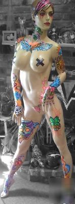 Full body painted tattoo piercing mannequin rockabilly