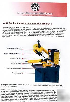 New kama EV97 semi-automatic bandsaw, band saw, miters