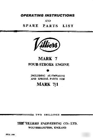 Villiers mark 7 engine instruction parts list manual