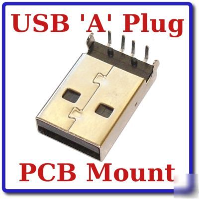 5X usb a type plug pcb mount male connector #US07
