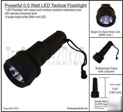 1/2 watt led tactical flashlight in rubberized plastic