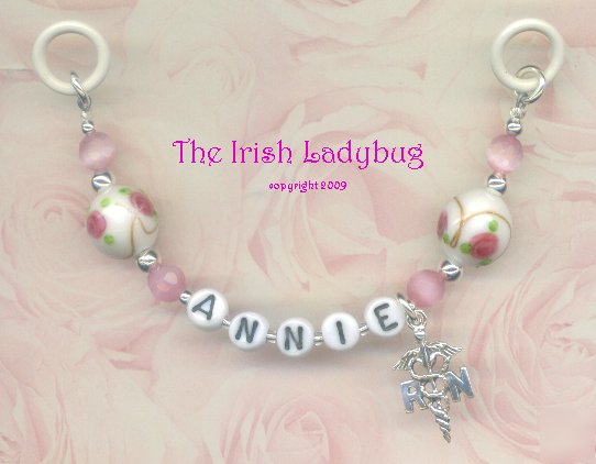 Personalized md, rn, lpn beaded rose stethoscope id 